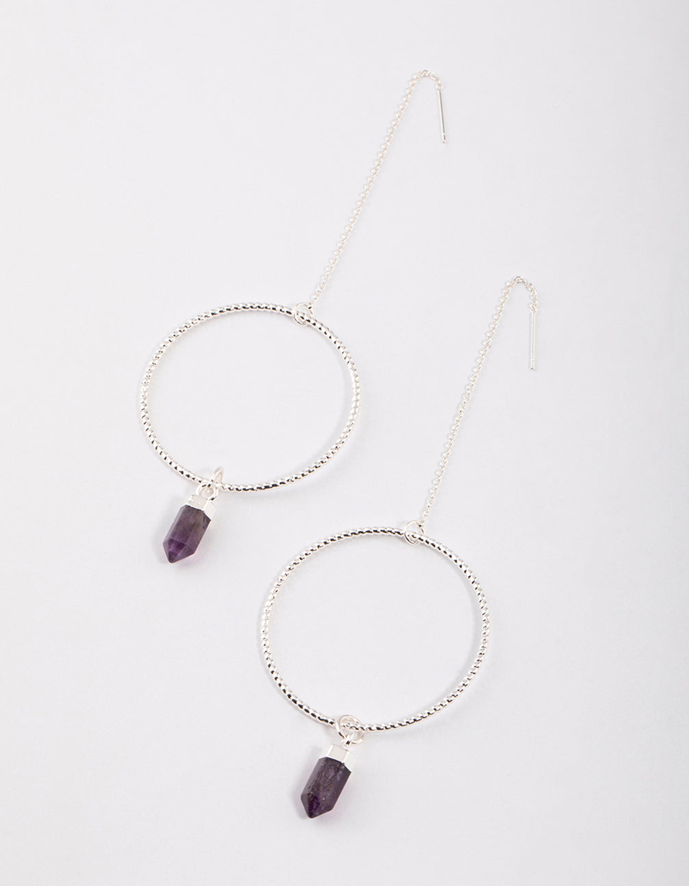 Silver Amethyst Hoop Threaded Earrings