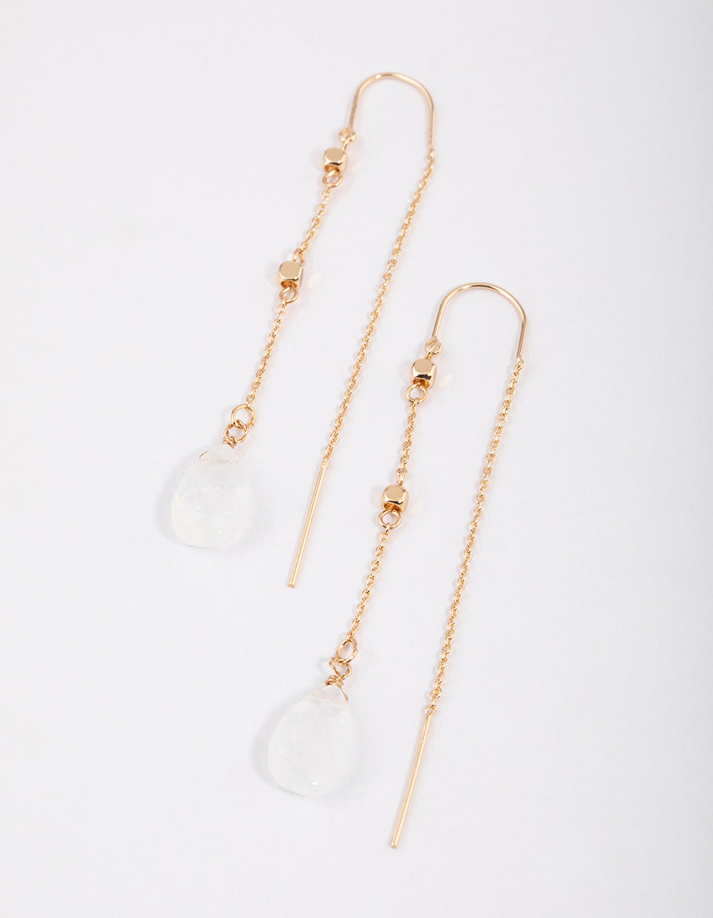 Gold Clear Quartz Threaded Chain Earrings