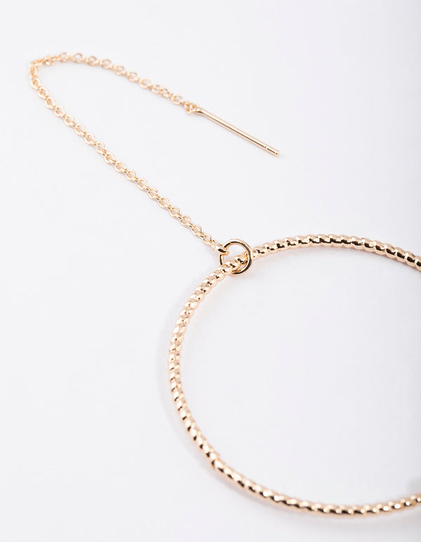 Gold Green Aventurine Hoop Threader Earrings