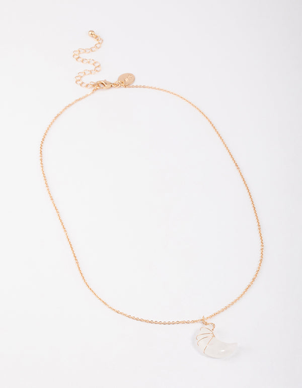 Gold Clear Quartz Moon Necklace
