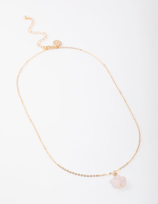 Gold Rose Quartz Flower Pendant Necklace