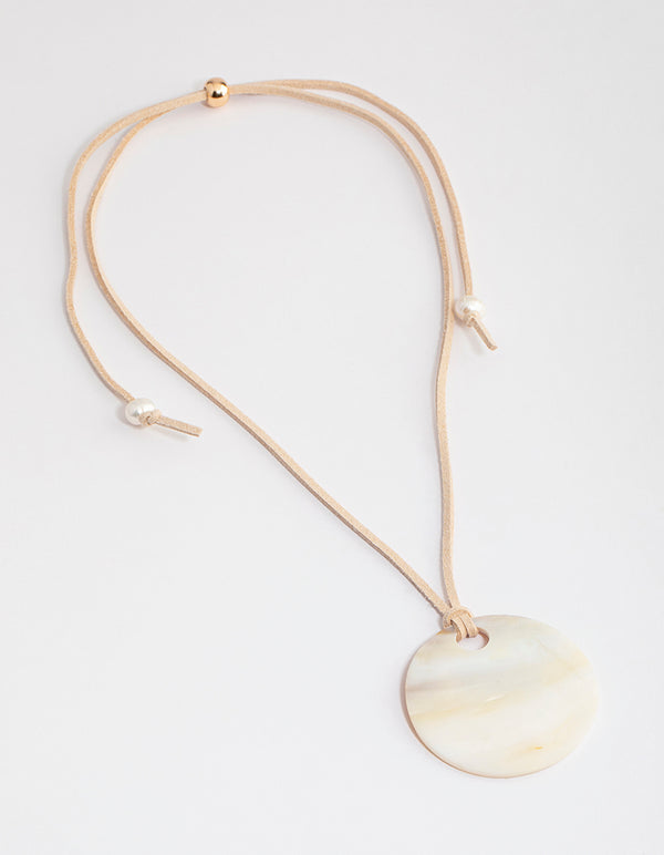 Genuine Shell Disc Fabric Necklace