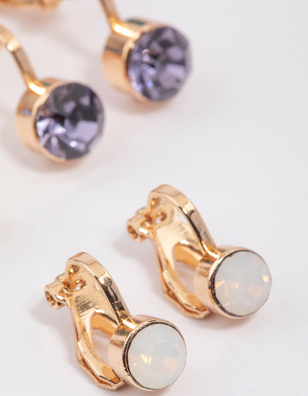 Gold Simple Diamante Clip On Earrings 5-Pack