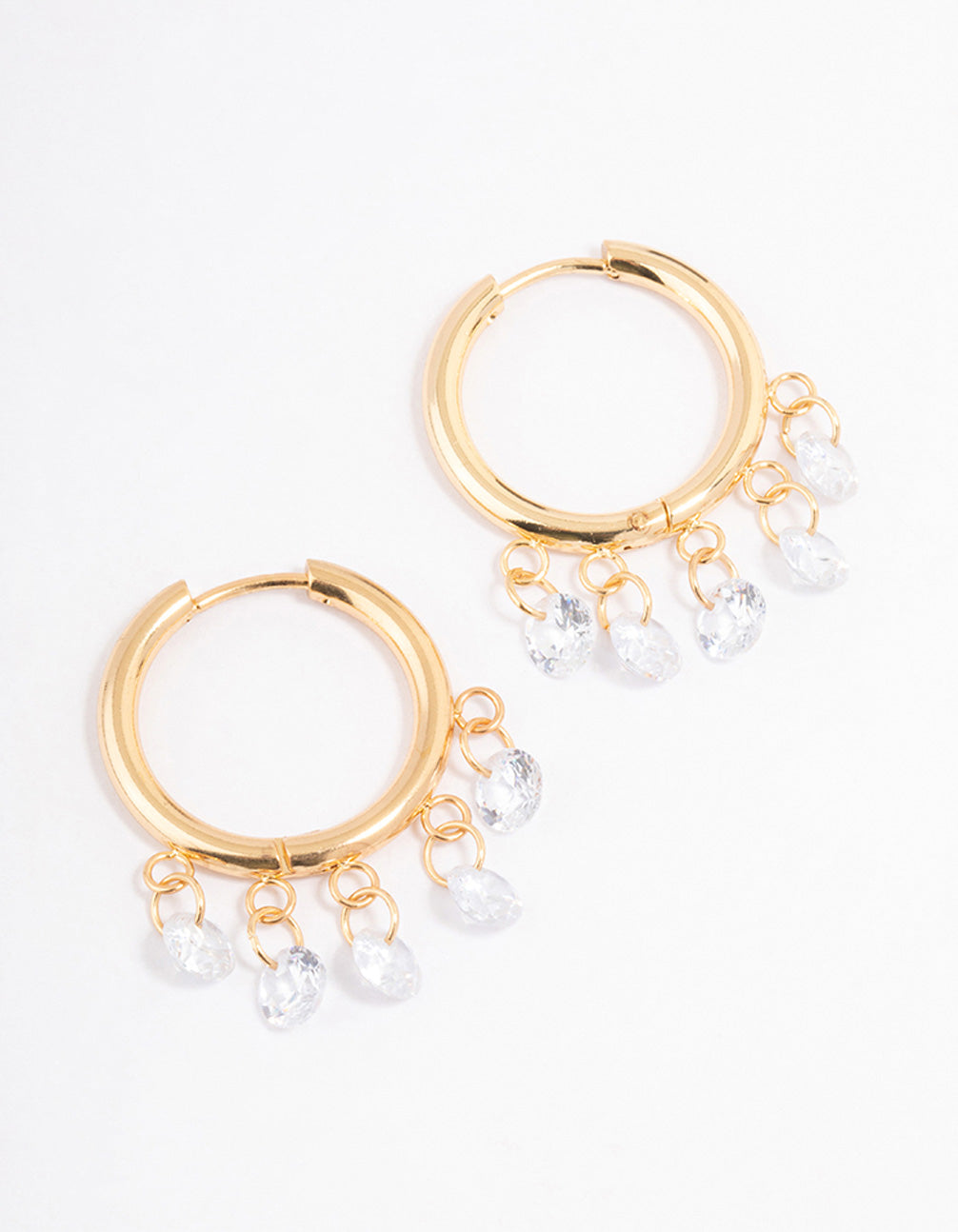 Waterproof Gold Plated Stainless Steel Cubic Zirconia Droplet Hoop Earrings