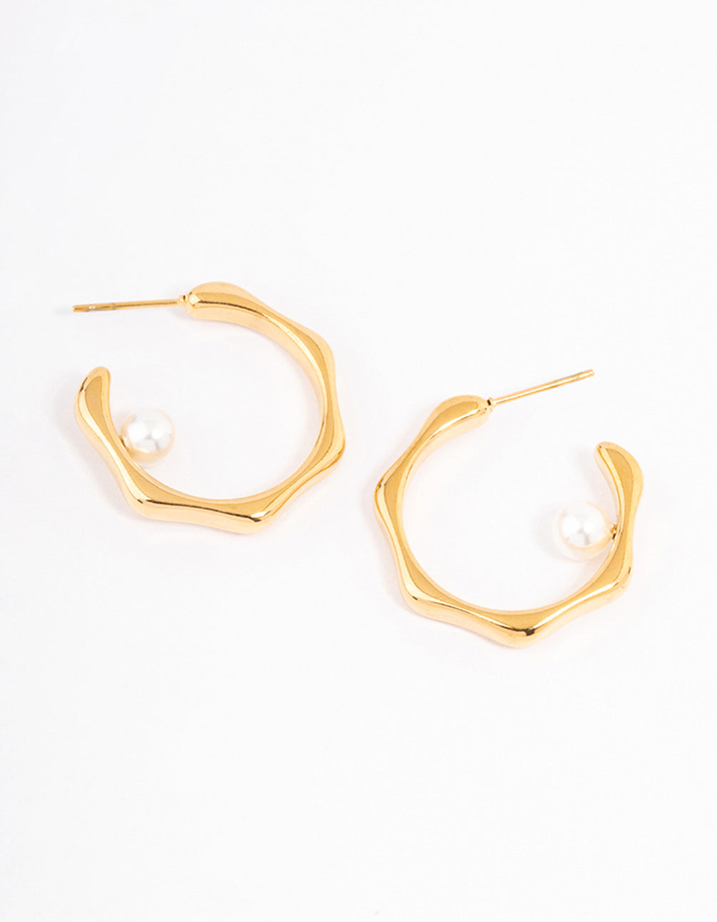 Waterproof Gold Plated Stainless Steel Pearl Hoop Earrings