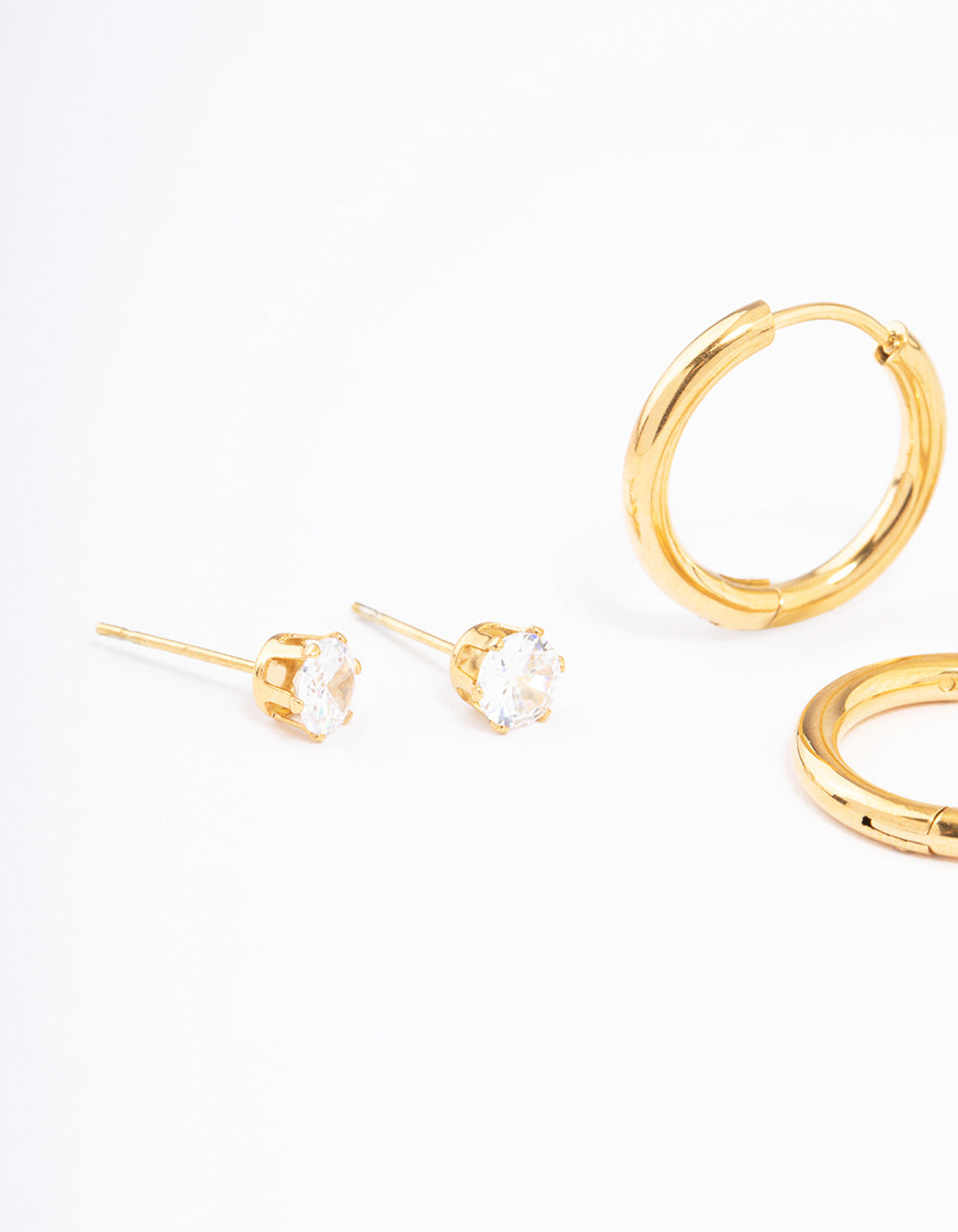 Waterproof Gold Plated Stainless Steel Basic Cubic Zirconia Earrings Pack