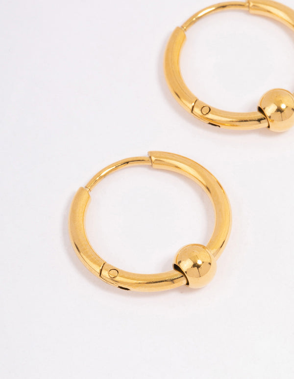 Waterproof Gold Plated Stainless Steel Classic Ball Huggie Earrings