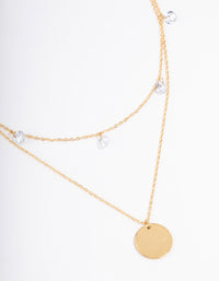 Waterproof Gold Plated Stainless Steel Cubic Zirconia Droplet & Disc Necklace - link has visual effect only