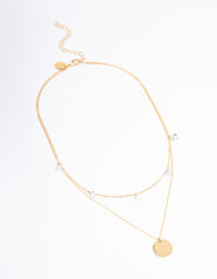Waterproof Gold Plated Stainless Steel Cubic Zirconia Droplet & Disc Necklace - link has visual effect only