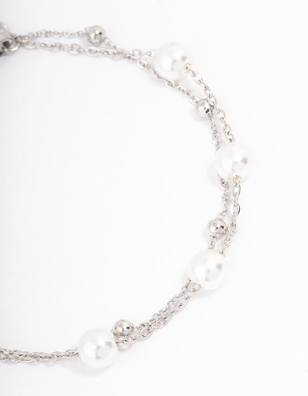 Waterproof Stainless Steel Double Layer Pearl Ball Bracelet