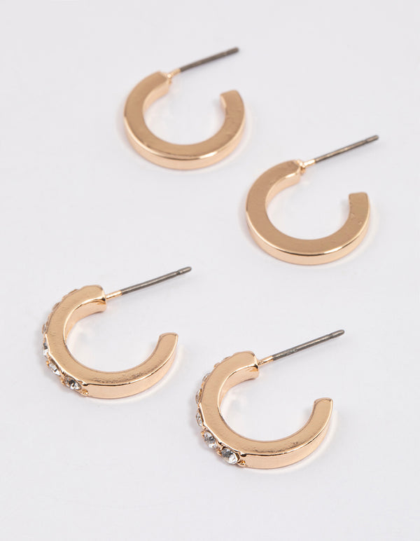 Gold Plain & Diamante Hoop Earring Pack
