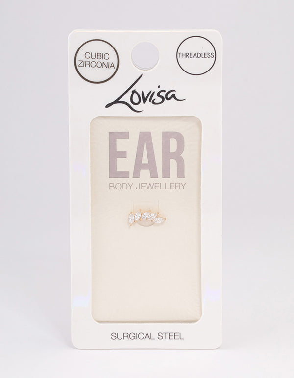 Surgical Steel Cubic Zirconia Leaf Stack Flat Back