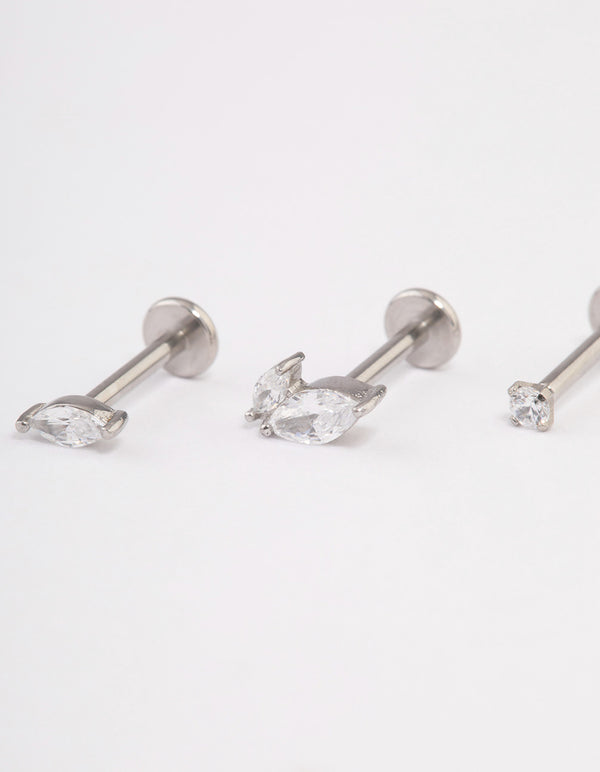 Surgical Steel Cubic Zirconia Leaf Flat Back Pack