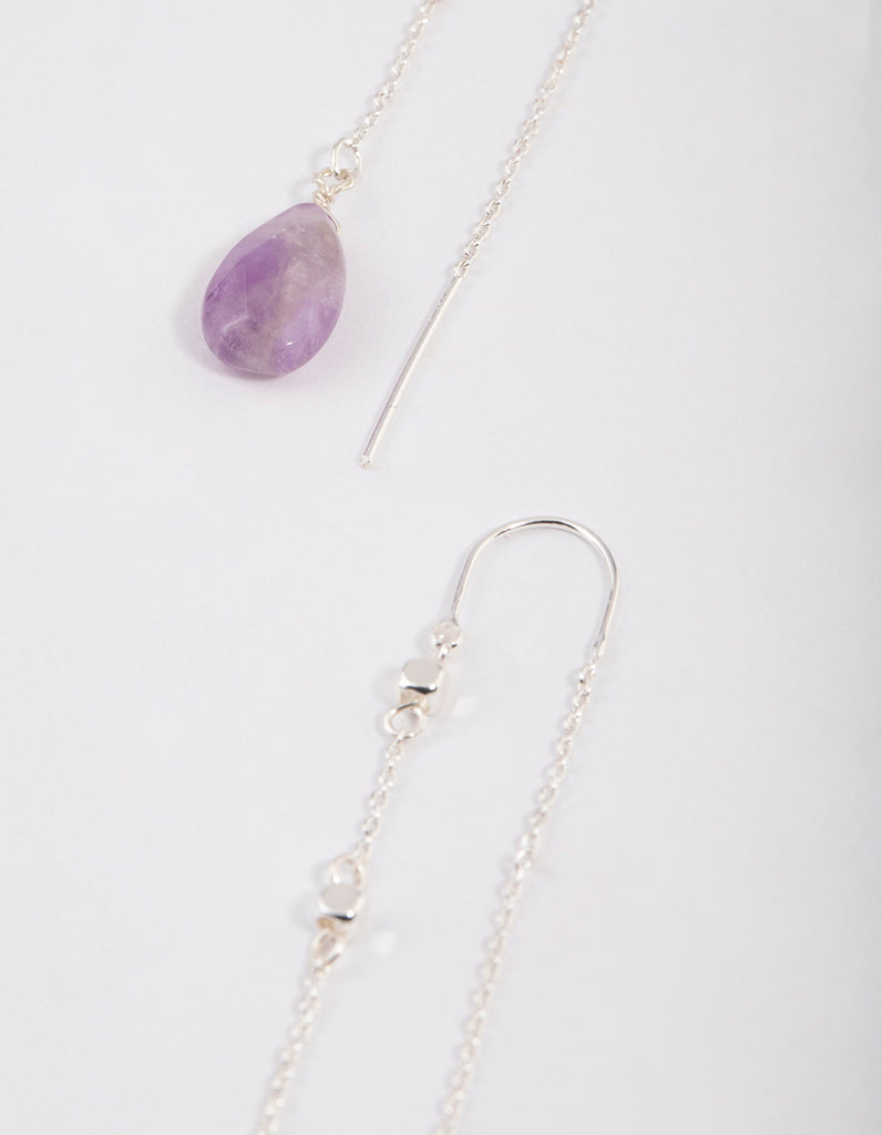 Silver Amethyst Thread Through Chain Earrings - Lovisa