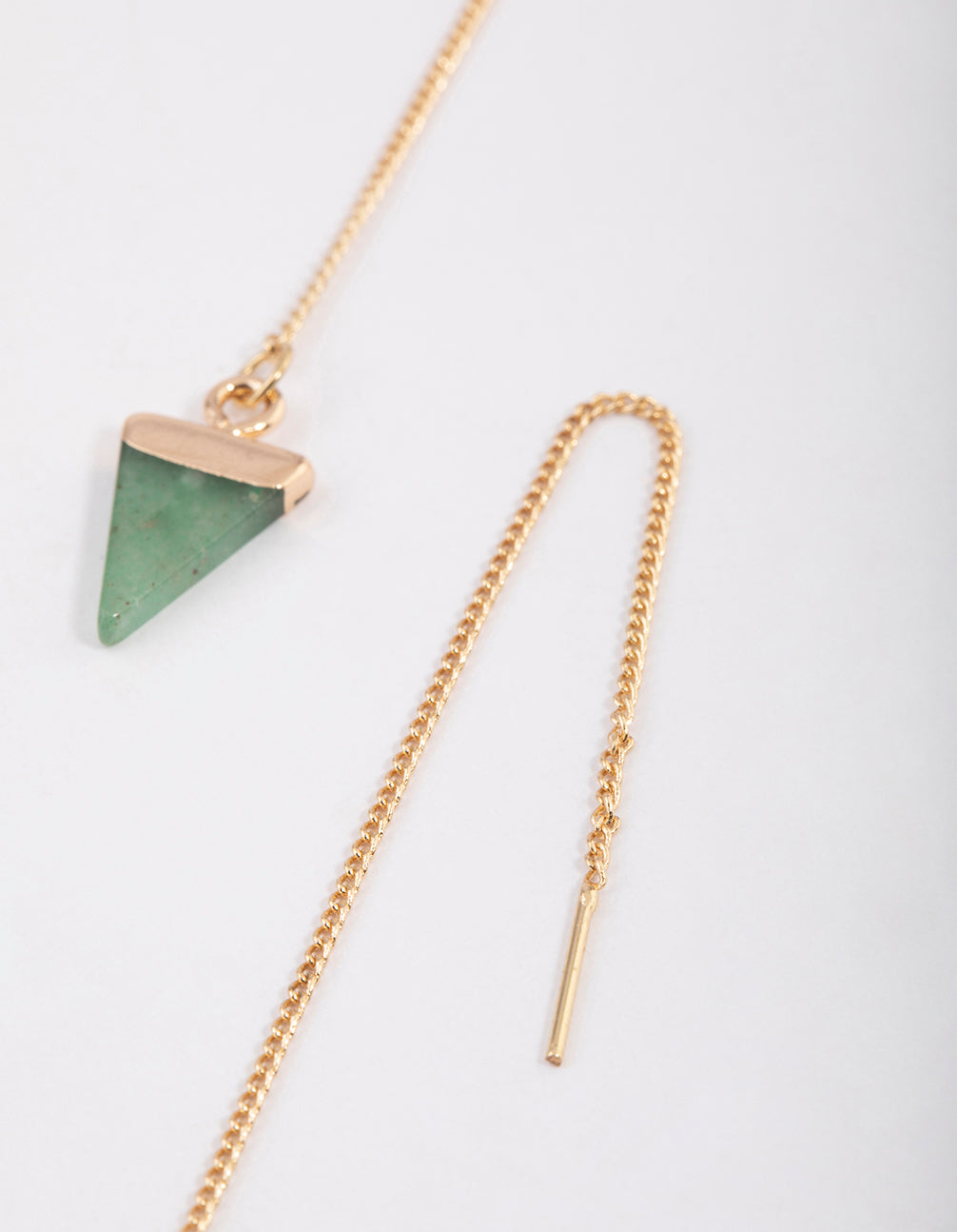 Gold Green Aventurine Triangle Thread Through Earrings