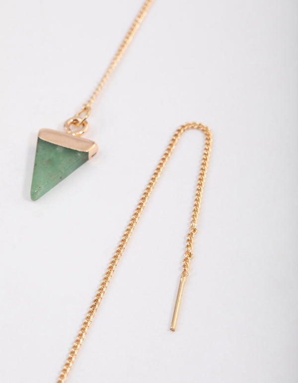 Gold Green Aventurine Triangle Thread Through Earrings
