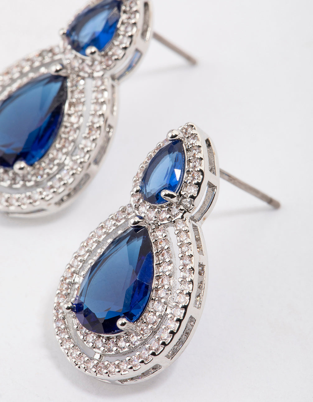 Silver Double Graduating Pear Stud Earrings