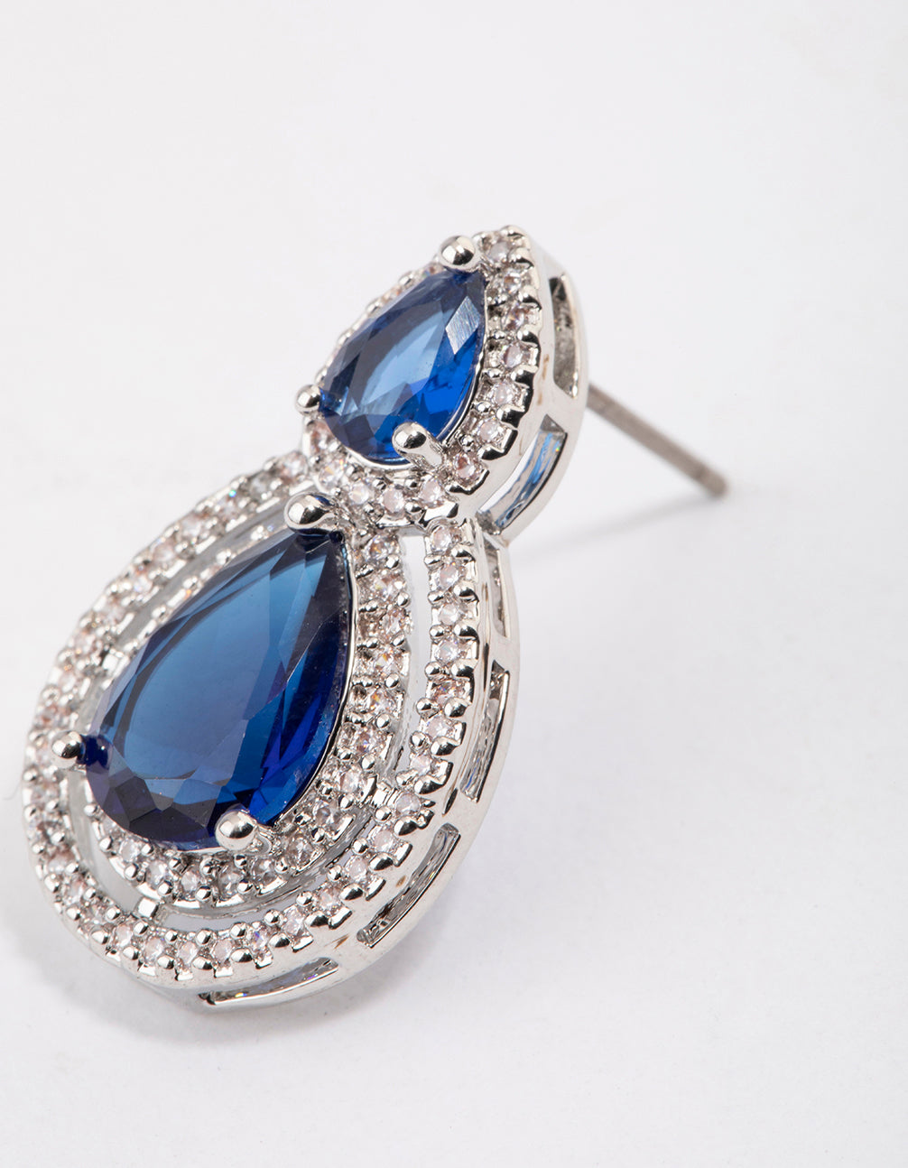 Silver Double Graduating Pear Stud Earrings