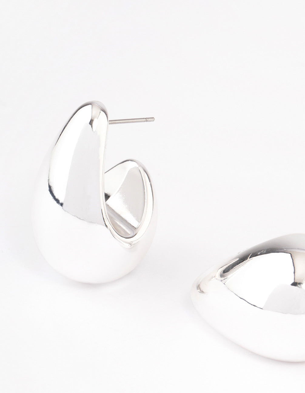 Silver Midi Pear Hoop Earrings