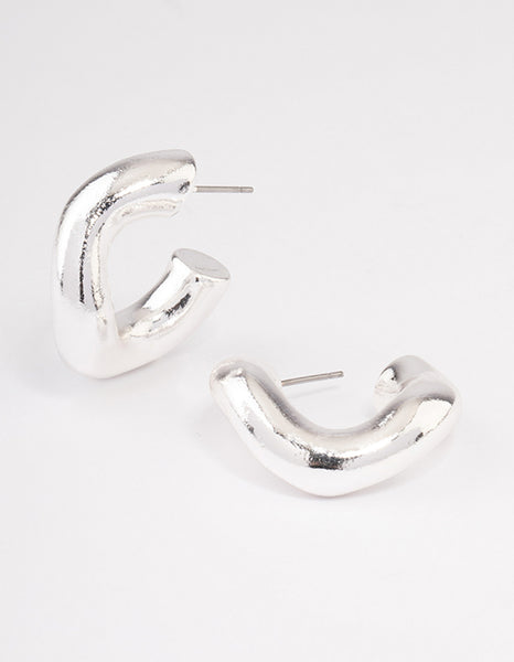 Silver Wave Thick Hoop Earrings - Lovisa