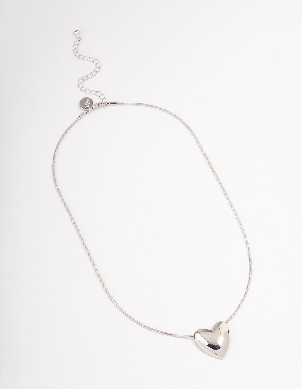 Silver Large Plain Heart Pendant Necklace