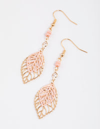 Pink Filigree Leaf Drop Earrings - link has visual effect only