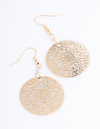 Gold Glitter Filigree Disc Drop Earrings - link has visual effect only