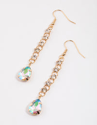 Gold Diamante Link Pear Drop Earrings - link has visual effect only