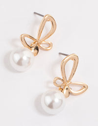 Gold Butterfly Pearl Drop Earrings - link has visual effect only