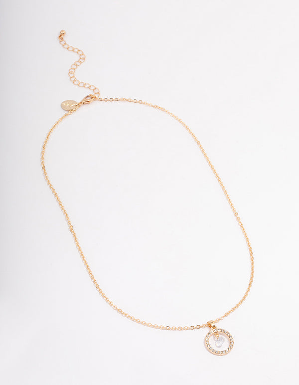 Gold Double Chain Circle Diamante Necklace