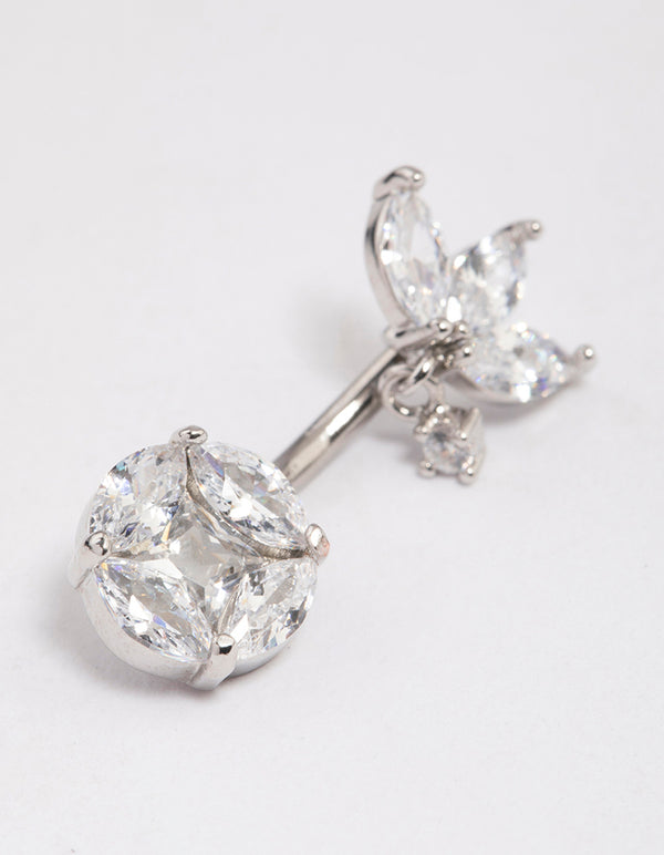 Surgical Steel Cubic Zirconia Triangular Fan Belly Ring