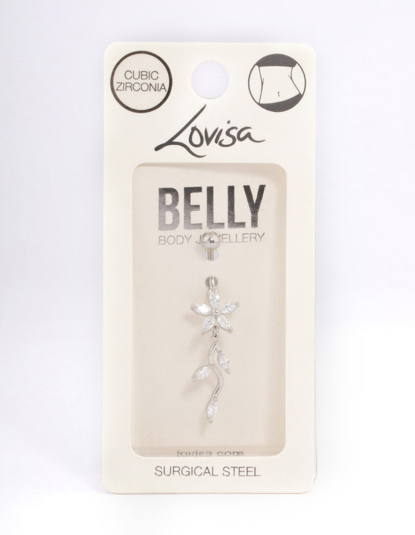 Surgical Steel Cubic Zirconia Flower Drop Belly Ring