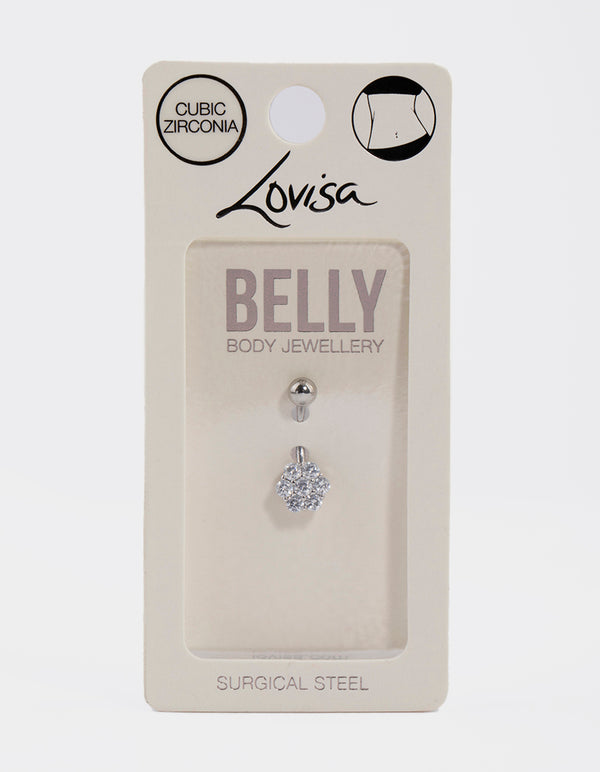 Surgical Steel Cubic Zirconia Chunky Flower Belly Ring
