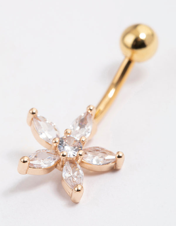 Gold Plated Surgical Steel Cubic Zirconia Daisy Belly Ring