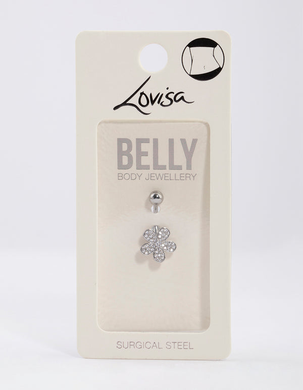 Surgical Steel Cubic Zirconia Pave Daisy Belly Ring