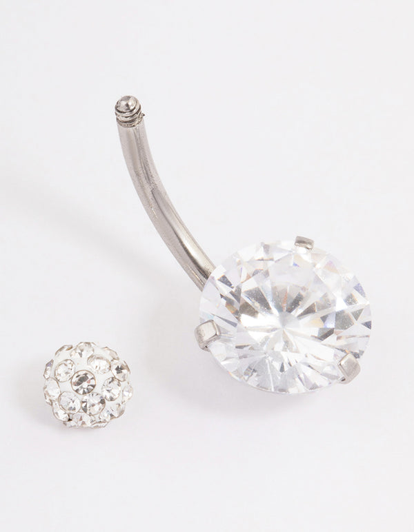 Surgical Steel Cubic Zirconia Round Claw Belly Ring