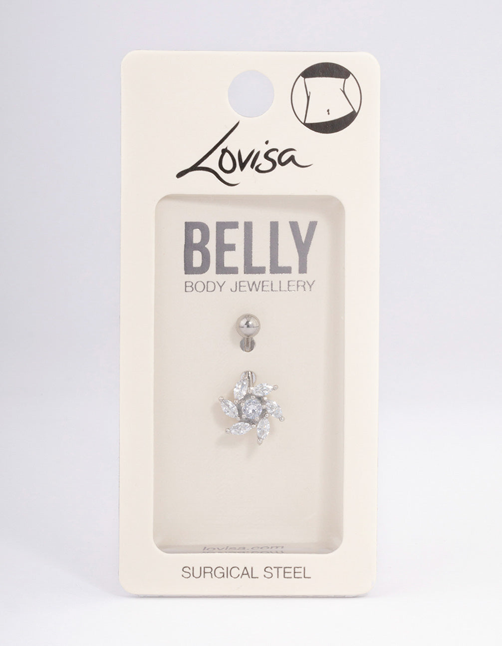 Surgical Steel Cubic Zirconia Slanted Tear Belly Ring