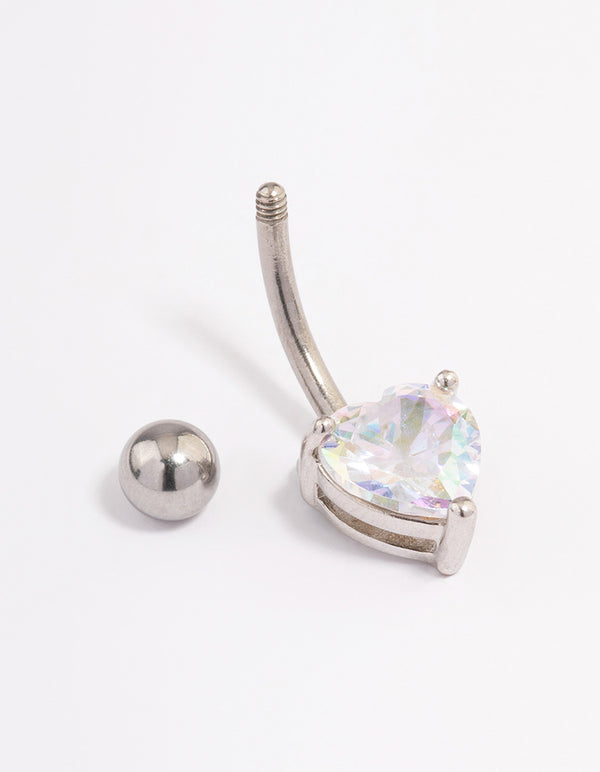 Surgical Steel Cubic Zirconia Love Heart Claw Belly Ring