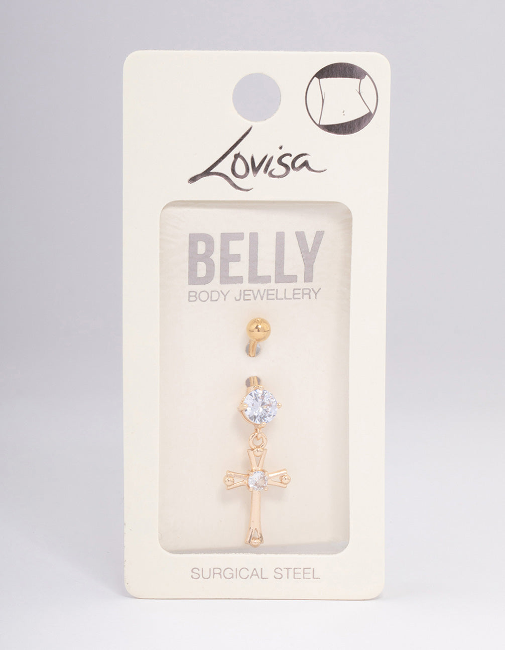 Gold Plated Surgical Steel Cubic Zirconia Cross Drop Belly Ring