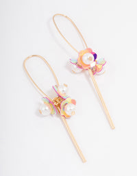 Pink Stick Sequined Flower Drop Earrings - link has visual effect only