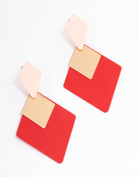 Red Coated Geometric Shape Drop Earrings - link has visual effect only