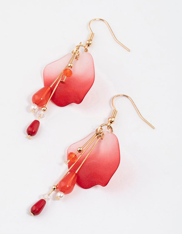 Red Ombre Petal Stick Drop Earrings