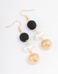 Black Triple Ball Beaded Drop Earrings - link has visual effect only