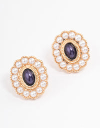 Black Pearl Surrounded Stone Detailed Earrings - link has visual effect only