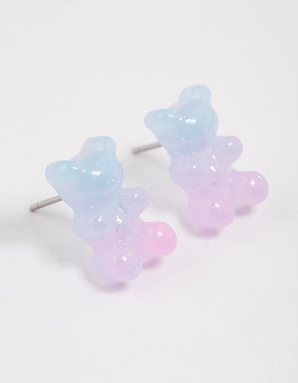 Kids Silver Gummy Bear Stud Earrings 6-Pack