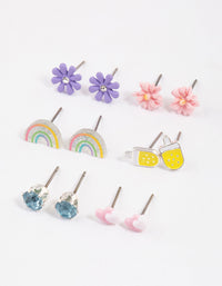 Kids Silver Rainbow Ice Cream Stud Earrings 6-Pack - link has visual effect only