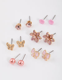 Kids Pink Bow Stud Earrings 6-Pack - link has visual effect only