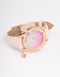 Kids Rose Gold Star Glitter Faux Leather Watch - link has visual effect only