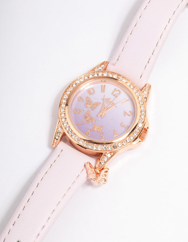 Kids Lilac & Rose Gold Coloured Faux Leather Watch