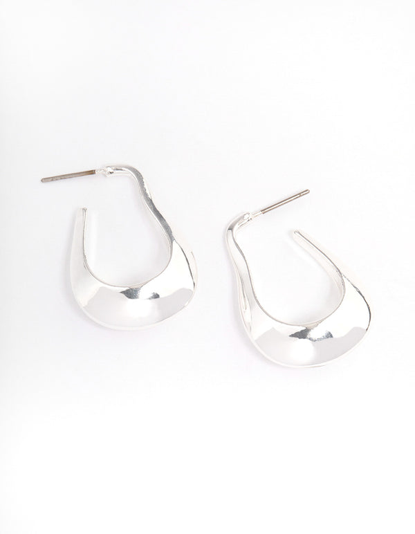 Silver Plated Rectangle Wide Hoop Earrings